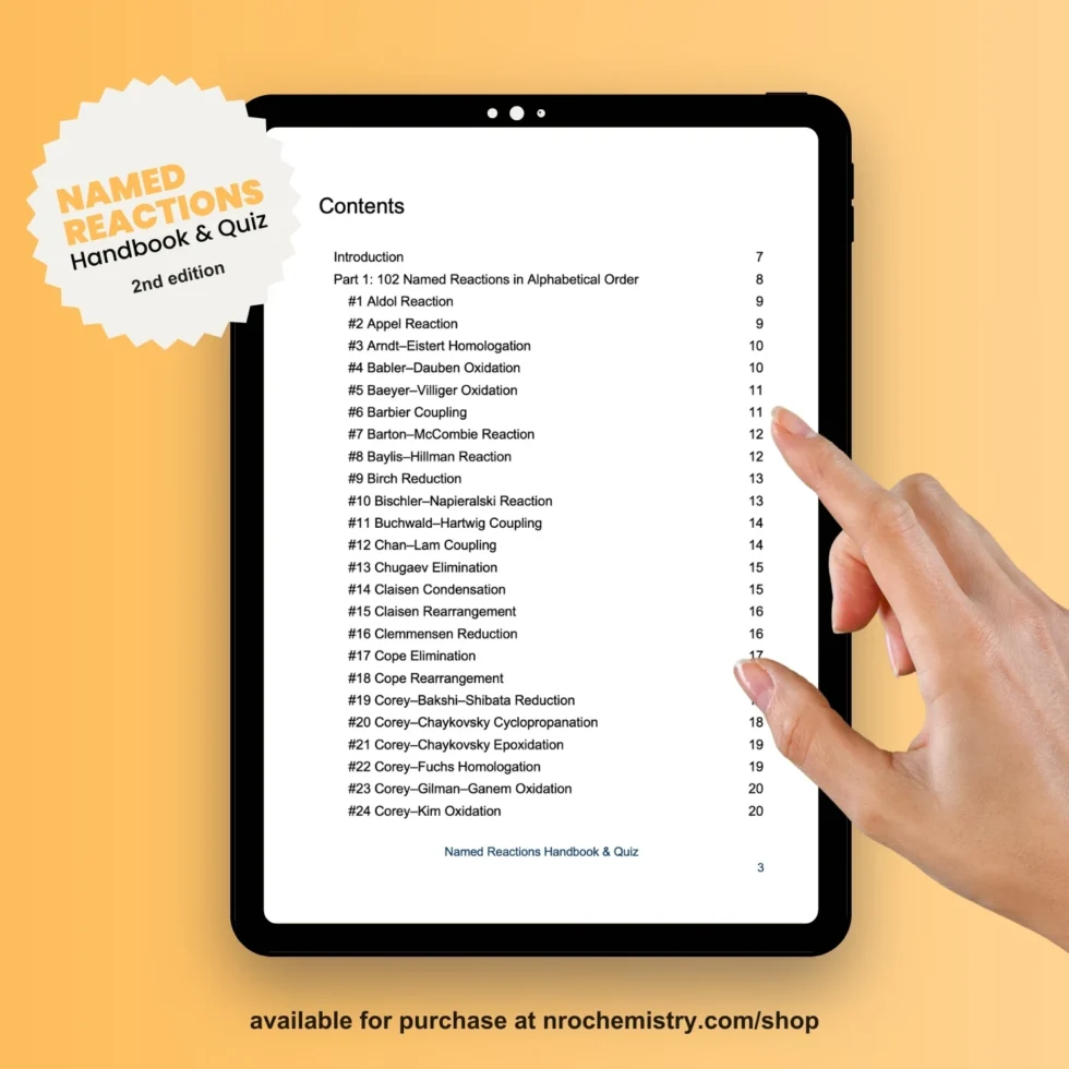 Named Reactions Handbook & Quiz ebook - 2nd edition - table of contents 1