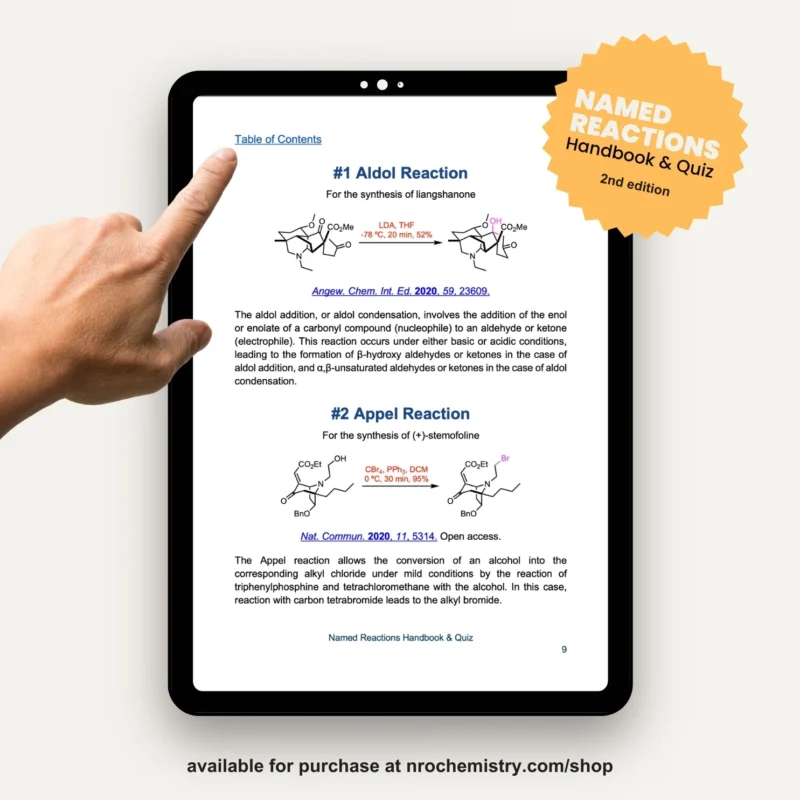 ebook bundle - Named Reactions Handbook & Quiz reactions preview on a tablet